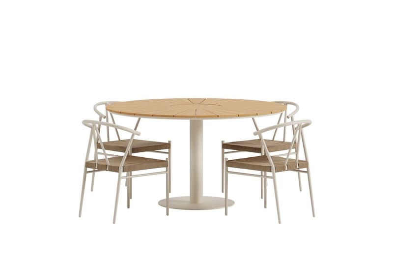 Croft Matgrupp Rund 120 cm Utomhus med 4 Alfons Matstolar - Beige - Utemöbler & utemiljö - Utegrupp - Matgrupp utomhus