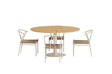 Croft Matgrupp Rund 120 cm Utomhus med 4 Alfons Matstolar - Beige - Utemöbler & utemiljö - Utegrupp - Matgrupp utomhus