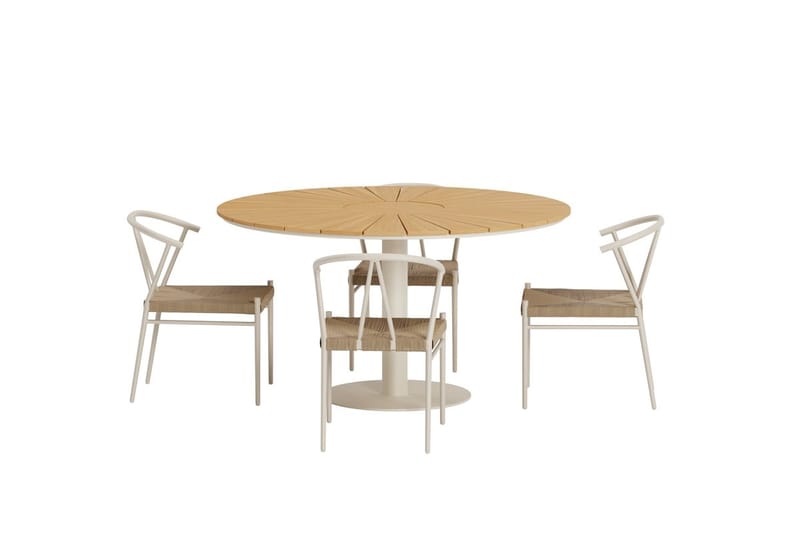 Croft Matgrupp Rund 120 cm Utomhus med 4 Alfons Matstolar - Beige - Utemöbler & utemiljö - Utegrupp - Matgrupp utomhus