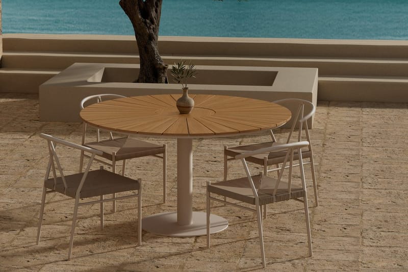Croft Matgrupp Rund 120 cm Utomhus med 4 Alfons Matstolar - Beige - Utemöbler & utemiljö - Utegrupp - Matgrupp utomhus