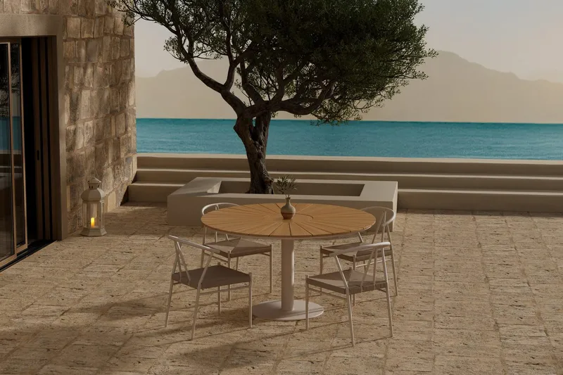 Croft Matgrupp Rund 120 cm Utomhus med 4 Alfons Matstolar, Beige