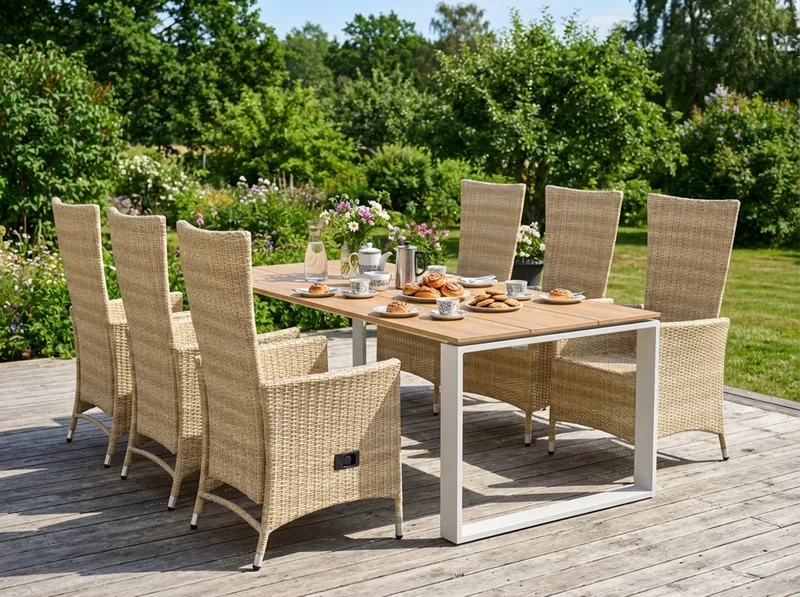 Devon utomhus matgrupp 210x100 cm med 6 Jenny matstolar - Beige/Teak - Utemöbler & utemiljö - Utegrupp - Matgrupp utomhus