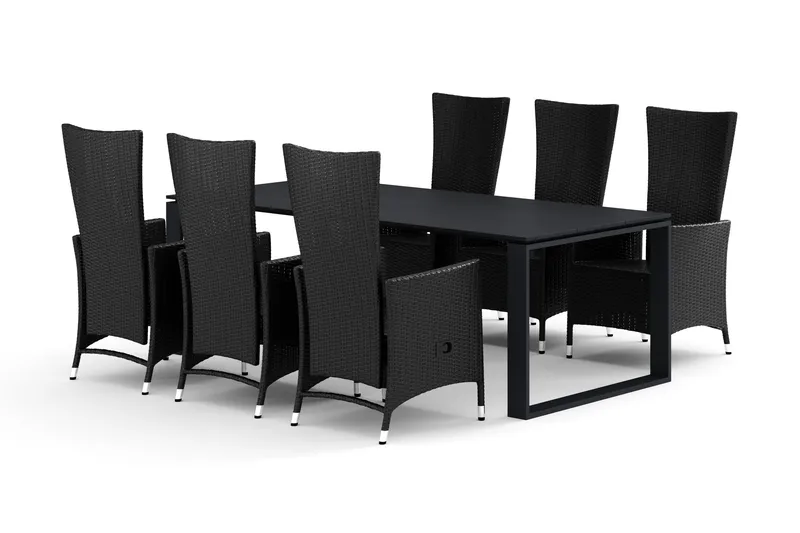 Devon utomhus matgrupp 210x100 cm med 6 Jenny matstolar, Svart