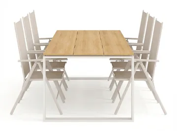 Devon utomhus matgrupp 210x100 cm med 6 Maggie positionsstolar - Beige/Teak - Utemöbler & utemiljö - Utegrupp - Matgrupp utomhus