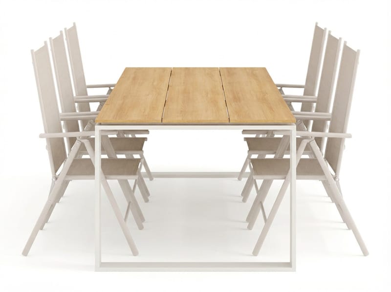Devon utomhus matgrupp 210x100 cm med 6 Maggie positionsstolar - Beige/Teak - Utemöbler & utemiljö - Utegrupp - Matgrupp utomhus