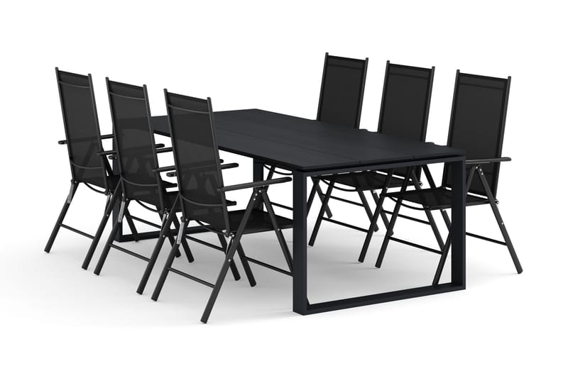 Devon utomhus matgrupp 210x100 cm med 6 Maggie positionsstolar, Svart