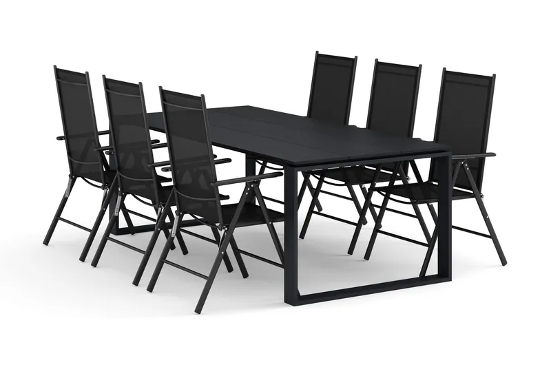 Devon utomhus matgrupp 210x100 cm med 6 Maggie positionsstolar, Svart