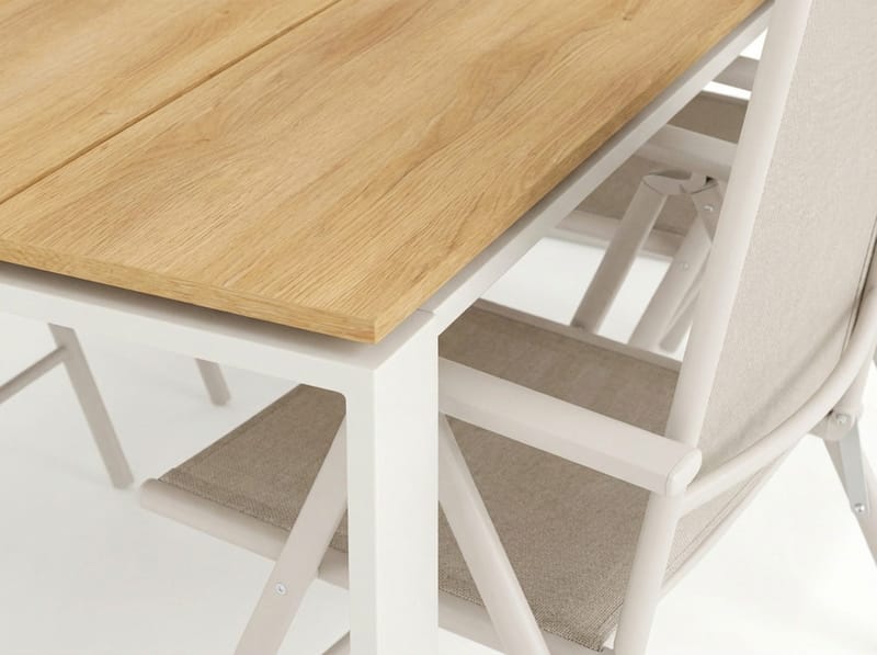 Devon utomhus matgrupp 210x100 cm med 6 Maggie positionsstolar - Beige/Teak - Utemöbler & utemiljö - Utegrupp - Matgrupp utomhus