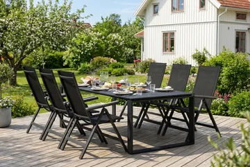 Devon utomhus matgrupp 210x100 cm med 6 Monaco Light positionsstolar - Svart - Utemöbler & utemiljö - Utegrupp - Matgrupp utomhus