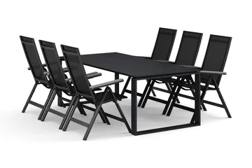 Devon utomhus matgrupp 210x100 cm med 6 Monaco Light positionsstolar - Svart - Utemöbler & utemiljö - Utegrupp - Matgrupp utomhus