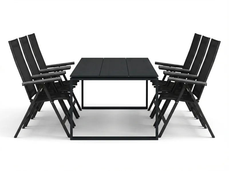 Devon utomhus matgrupp 210x100 cm med 6 Monaco Light positionsstolar - Svart - Utemöbler & utemiljö - Utegrupp - Matgrupp utomhus