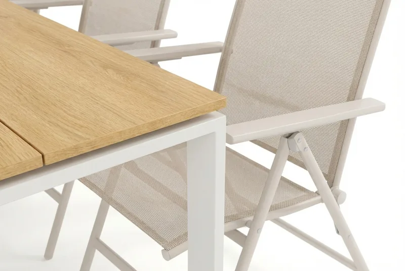 Devon utomhus matgrupp 210x100 cm med 6 Sanna positionsstolar - Beige/Teak - Utemöbler & utemiljö - Utegrupp - Matgrupp utomhus