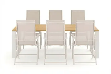 Devon utomhus matgrupp 210x100 cm med 6 Sanna positionsstolar - Beige/Teak - Utemöbler & utemiljö - Utegrupp - Matgrupp utomhus