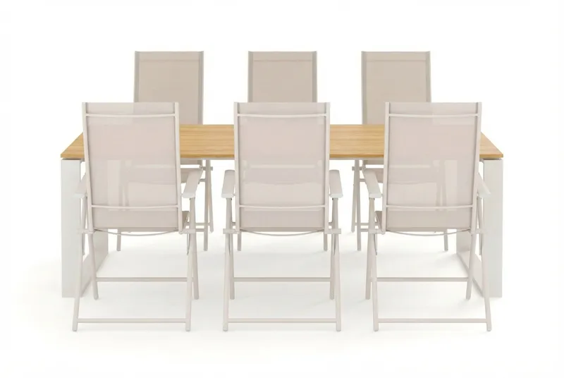 Devon utomhus matgrupp 210x100 cm med 6 Sanna positionsstolar - Beige/Teak - Utemöbler & utemiljö - Utegrupp - Matgrupp utomhus