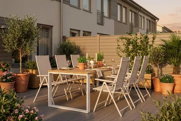 Devon utomhus matgrupp 210x100 cm med 6 Sanna positionsstolar - Beige/Teak - Utemöbler & utemiljö - Utegrupp - Matgrupp utomhus