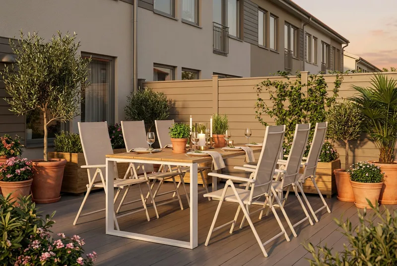 Devon utomhus matgrupp 210x100 cm med 6 Sanna positionsstolar - Beige/Teak - Utemöbler & utemiljö - Utegrupp - Matgrupp utomhus