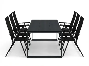 Devon utomhus matgrupp 210x100 cm med 6 Sanna positionsstolar - Svart - Utemöbler & utemiljö - Utegrupp - Matgrupp utomhus