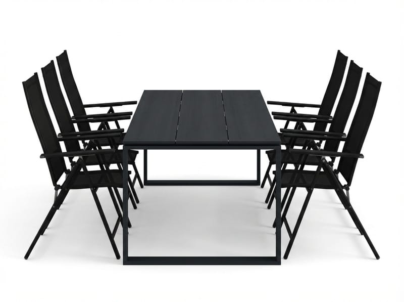 Devon utomhus matgrupp 210x100 cm med 6 Sanna positionsstolar - Svart - Utemöbler & utemiljö - Utegrupp - Matgrupp utomhus
