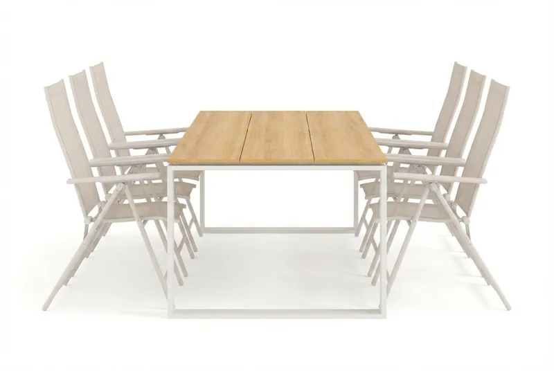 Devon utomhus matgrupp 210x100 cm med 6 Sanna positionsstolar - Beige/Teak - Utemöbler & utemiljö - Utegrupp - Matgrupp utomhus