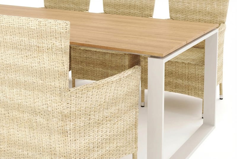 Devon utomhus matgrupp 210x100 cm med 6 Thor fåtöljer - Beige/Teak - Utemöbler & utemiljö - Utegrupp - Matgrupp utomhus