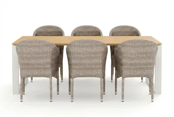 Devon utomhus matgrupp 210x100 cm med 6 Thor fåtöljer - Beige/Teak - Utemöbler & utemiljö - Utegrupp - Matgrupp utomhus