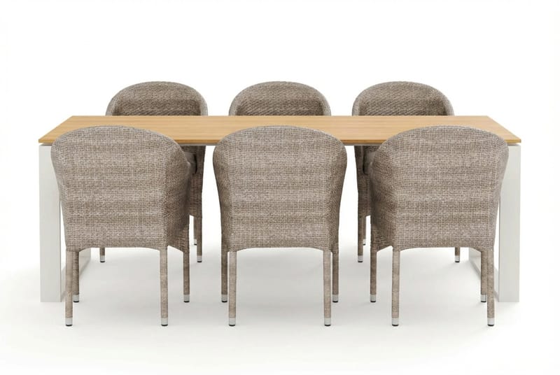 Devon utomhus matgrupp 210x100 cm med 6 Thor fåtöljer - Beige/Teak - Utemöbler & utemiljö - Utegrupp - Matgrupp utomhus