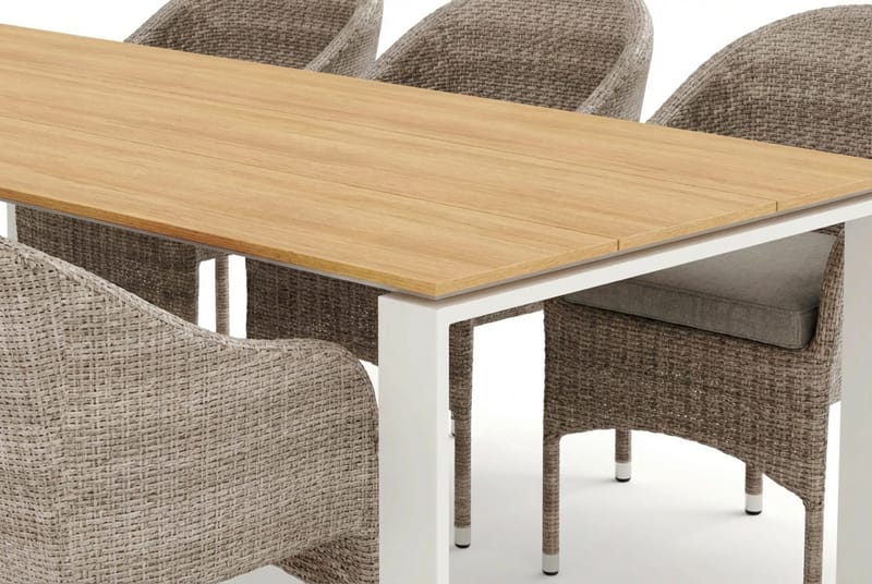 Devon utomhus matgrupp 210x100 cm med 6 Thor fåtöljer - Beige/Teak - Utemöbler & utemiljö - Utegrupp - Matgrupp utomhus