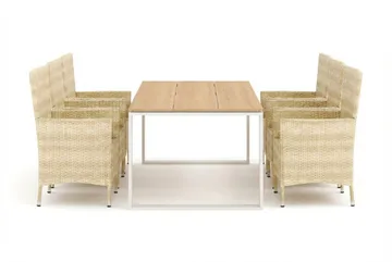 Devon utomhus matgrupp 210x100 cm med 6 Thor fåtöljer - Beige/Teak - Utemöbler & utemiljö - Utegrupp - Matgrupp utomhus