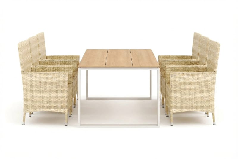 Devon utomhus matgrupp 210x100 cm med 6 Thor fåtöljer - Beige/Teak - Utemöbler & utemiljö - Utegrupp - Matgrupp utomhus