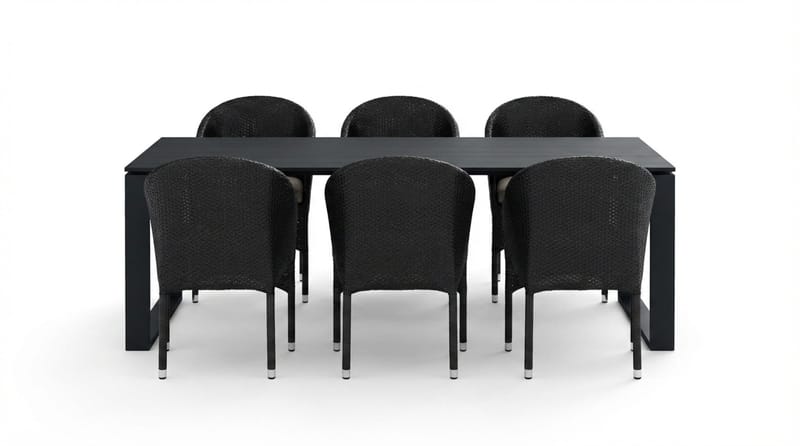 Devon utomhus matgrupp 210x100 cm med 6 Thor fåtöljer - Svart - Utemöbler & utemiljö - Utegrupp - Matgrupp utomhus