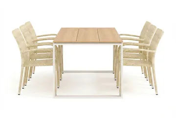 Devon utomhus matgrupp 210x100 cm med 6 Thor Light utefåtöljer - Beige/Teak - Utemöbler & utemiljö - Utegrupp - Matgrupp utomhus