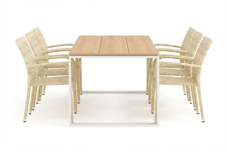 Devon utomhus matgrupp 210x100 cm med 6 Thor Light utefåtöljer - Beige/Teak - Utemöbler & utemiljö - Utegrupp - Matgrupp utomhus
