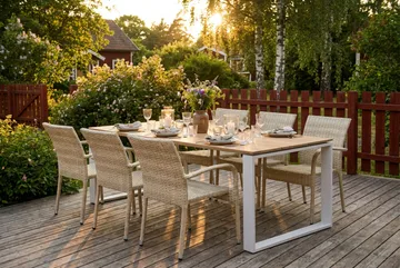 Devon utomhus matgrupp 210x100 cm med 6 Thor Light utefåtöljer - Beige/Teak - Utemöbler & utemiljö - Utegrupp - Matgrupp utomhus