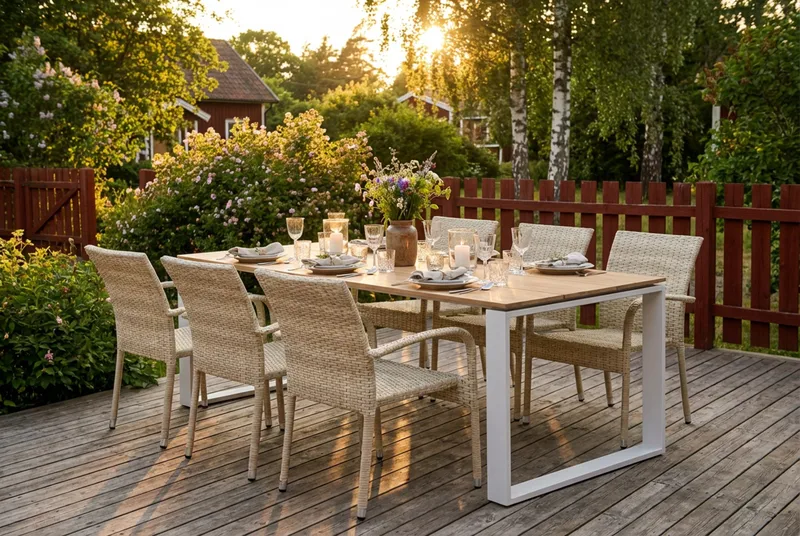 Devon utomhus matgrupp 210x100 cm med 6 Thor Light utefåtöljer - Beige/Teak - Utemöbler & utemiljö - Utegrupp - Matgrupp utomhus