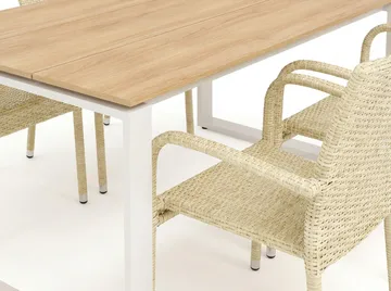 Devon utomhus matgrupp 210x100 cm med 6 Thor Light utefåtöljer - Beige/Teak - Utemöbler & utemiljö - Utegrupp - Matgrupp utomhus