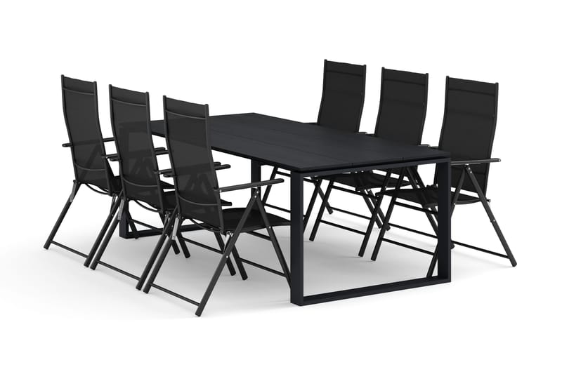 Devon utomhus matgrupp 210x100 cm med 6 positionsstolar, Svart