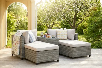 Dramilo Loungegrupp i konstrotting med bord och dynor - Beige - Utemöbler & utemiljö - Utegrupp - Soffgrupp utomhus