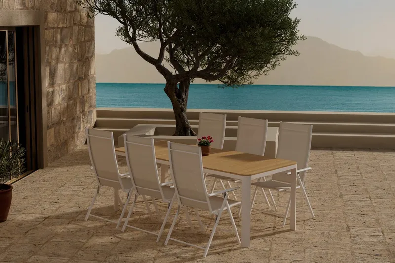 Etna Matbord Utomhus 90x210 cm med 6 Levanzo Karmstol