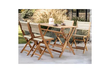 Fällbara utemöbler Prossedi - Beige, ljust trä - Utemöbler & utemiljö - Utegrupp - Matgrupp utomhus