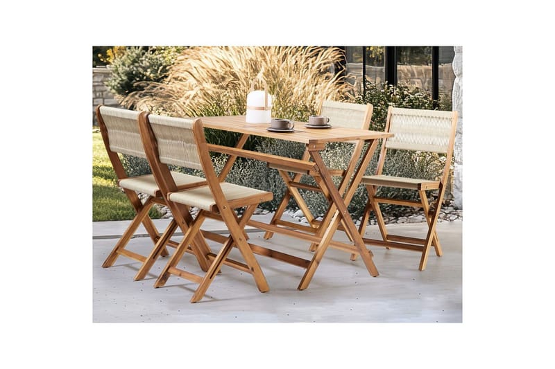 Fällbara utemöbler Prossedi - Beige, ljust trä - Utemöbler & utemiljö - Utegrupp - Matgrupp utomhus