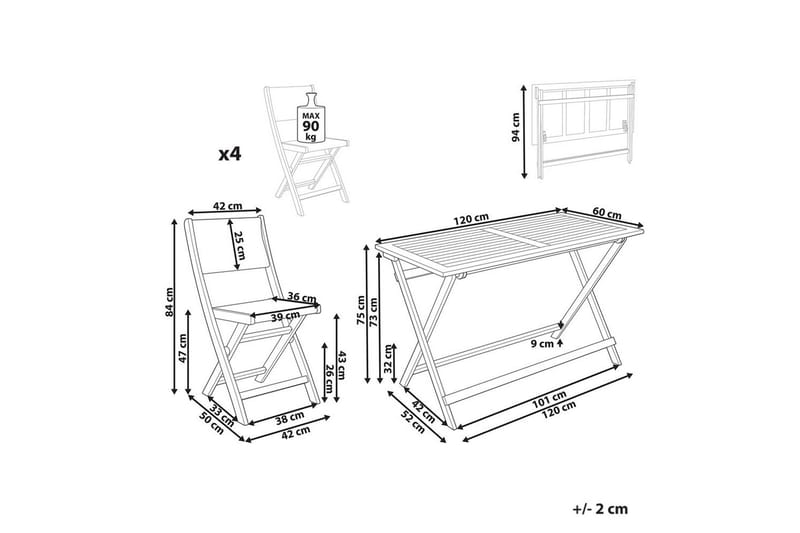 Fällbara utemöbler Prossedi - Grönt, ljust trä - Utemöbler & utemiljö - Utegrupp - Matgrupp utomhus