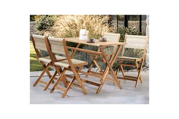 Fällbara utemöbler Prossedi - Beige, ljust trä - Utemöbler & utemiljö - Utegrupp - Matgrupp utomhus