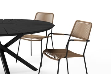Finnhamn Matbord 140 cm Runt med 4 Lindos Matstolar - Svart - Utemöbler & utemiljö - Utegrupp - Matgrupp utomhus