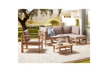 Hörnsoffa Cerreto med fåtölj Beige/ljust trä - Beige/ljust trä - Utemöbler & utemiljö - Utegrupp - Soffgrupp utomhus