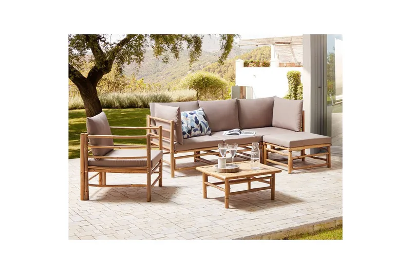 Hörnsoffa Cerreto med fåtölj Beige/ljust trä - Beige/ljust trä - Utemöbler & utemiljö - Utegrupp - Soffgrupp utomhus