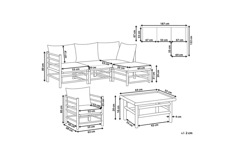 Hörnsoffa Cerreto med fåtölj Vit/ljust trä - Vit/ljust trä - Utemöbler & utemiljö - Utegrupp - Soffgrupp utomhus