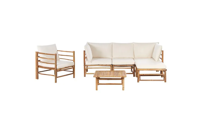 Hörnsoffa Cerreto med fåtölj Vit/ljust trä, Vit/ljust trä