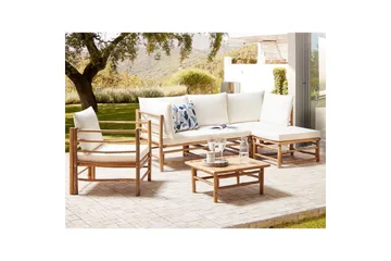 Hörnsoffa Cerreto med fåtölj Vit/ljust trä - Vit/ljust trä - Utemöbler & utemiljö - Utegrupp - Soffgrupp utomhus