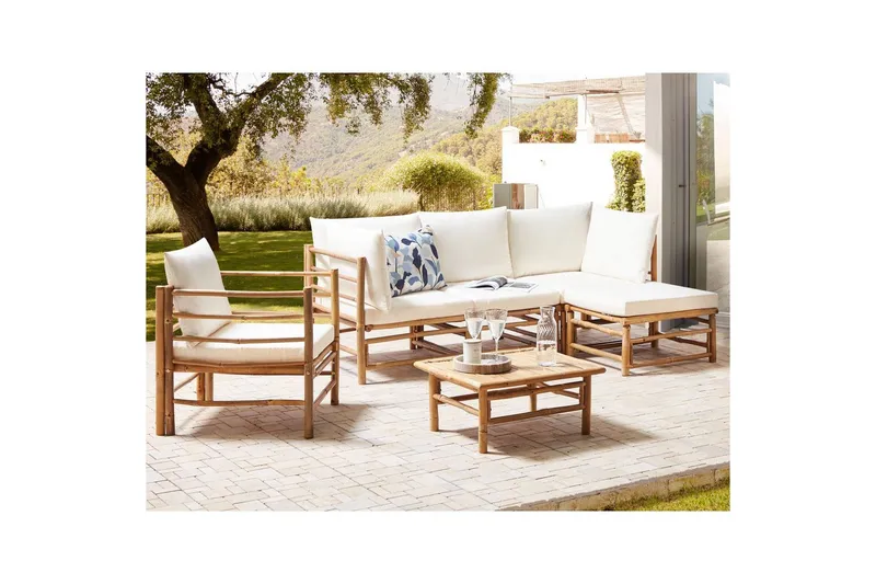 Hörnsoffa Cerreto med fåtölj Vit/ljust trä - Vit/ljust trä - Utemöbler & utemiljö - Utegrupp - Soffgrupp utomhus