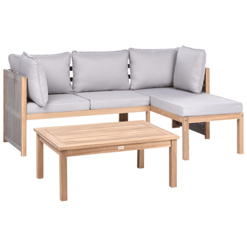 Hörnsoffa utomhus med Bord 3-Sits Arabba Vänstervänd Akaciaträ - Brun/Grå - Utemöbler & utemiljö - Utegrupp - Soffgrupp utomhus